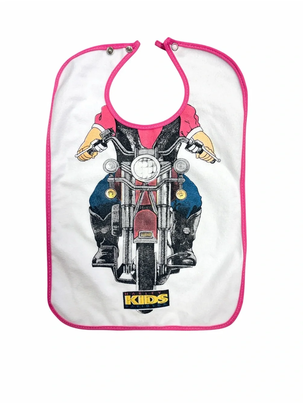 Vintage Harley Davidson Kids Motorcycle Print Bib‎ with Pink Trim